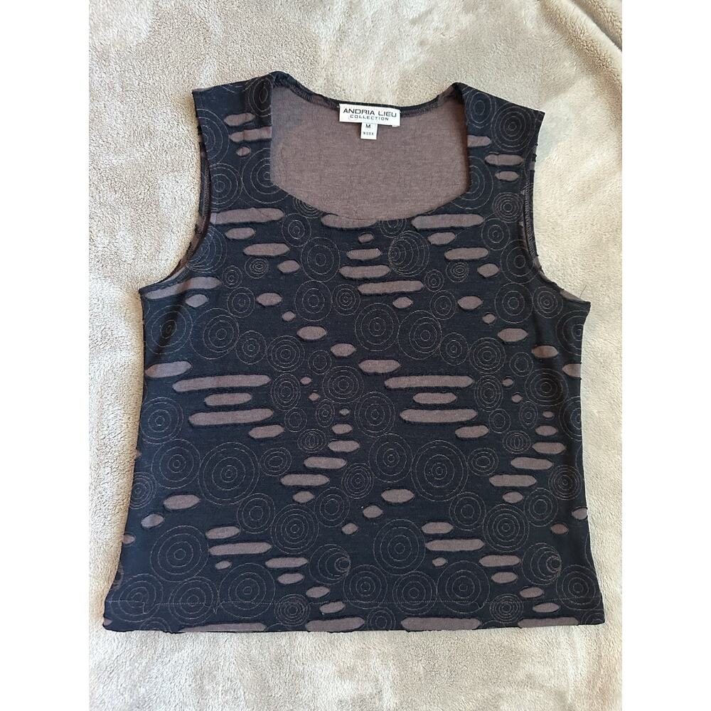 Vintage ANDRIA LIEU Collection Distressed Black Stitch Brown Knit Tank Made USA